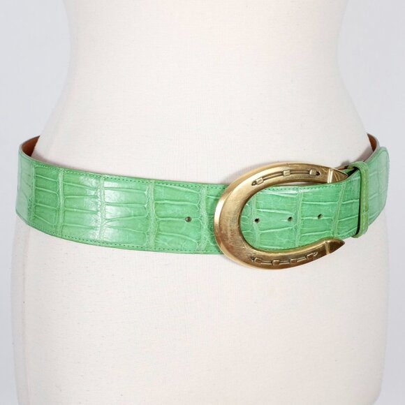 Ralph Lauren Collection Belt sz M alligator green gold horseshoe buckle main image 6